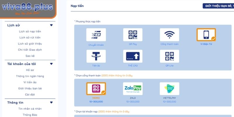 Chia sẻ các bước nạp tiền Viva88
